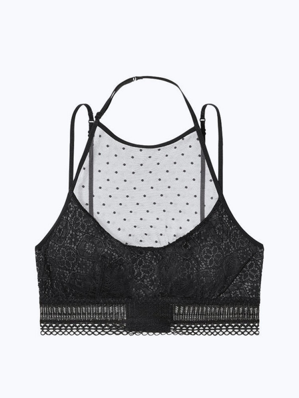 Dot Mesh & Lace High-neck Bralette