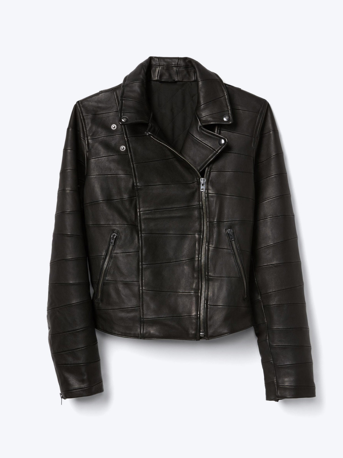 Leather multi-seam moto jacket