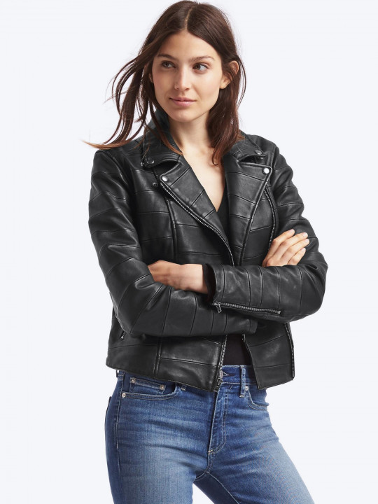 Leather multi-seam moto jacket