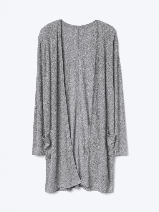 Marled open-front long cardigan