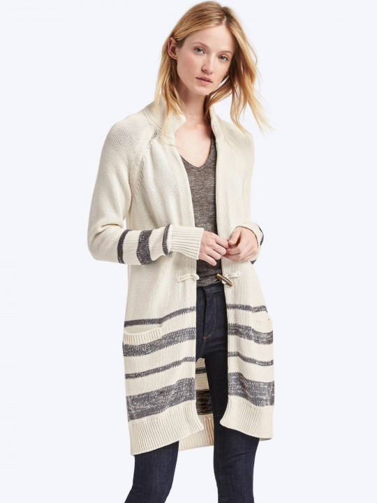 Stripe toggle-front stripe long cardigan