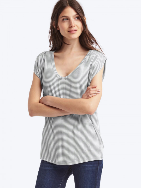 Scoop cap sleeve stripe tee