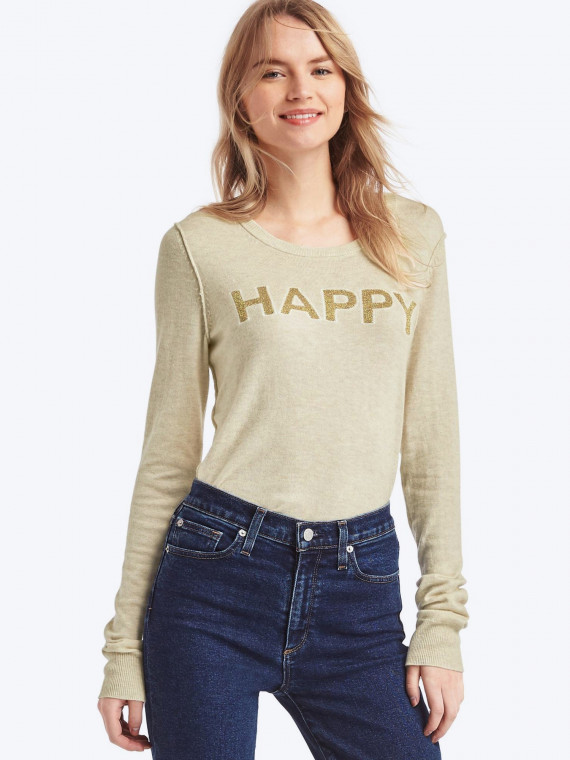 Happy intarsia crewneck sweater