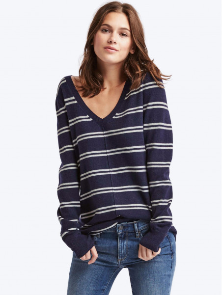 Stripe deep V-neck sweater