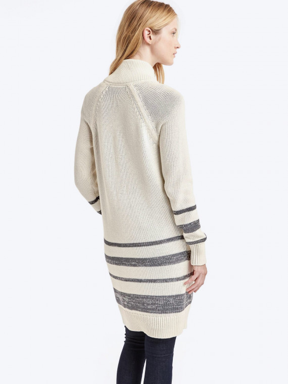 Stripe toggle-front stripe long cardigan